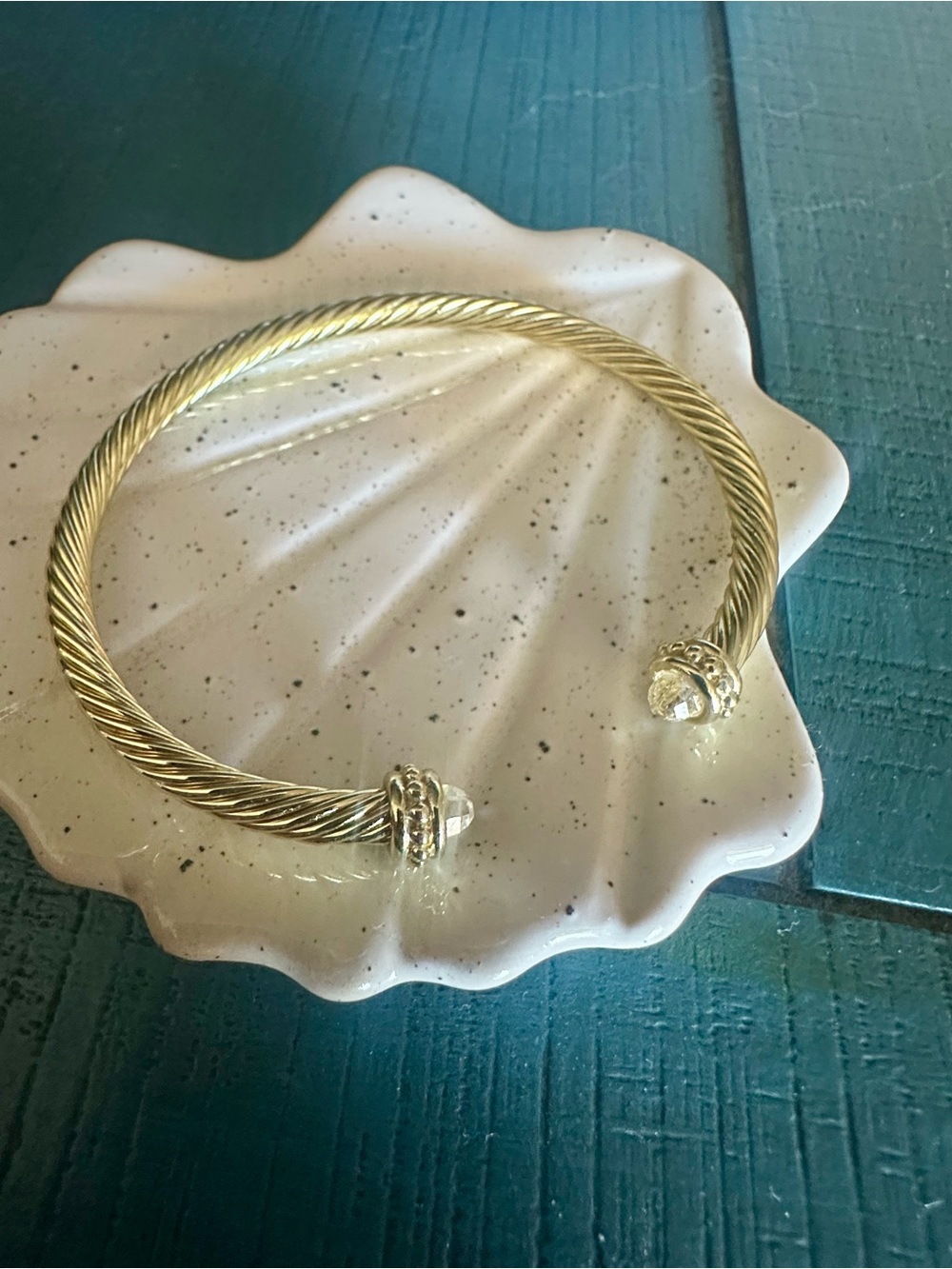 Gold-Tone Twisted Cable Open Cuff Bracelet with Crystal End Caps
